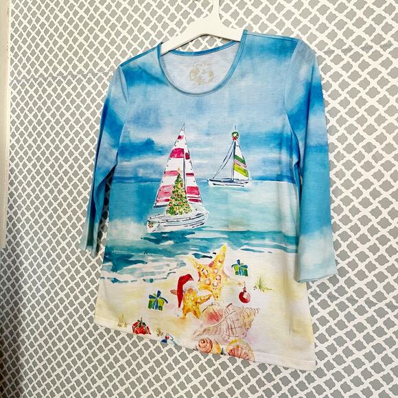 CORAL BAY Christmas At The Shore Tunic Top, M, NWOT! - Picture 5 of 9